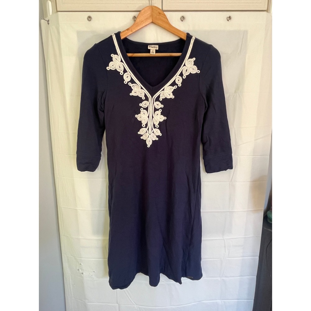 Hatley Womens Navy Blue Soutache Embroidered V-Neck Night Dress Size S